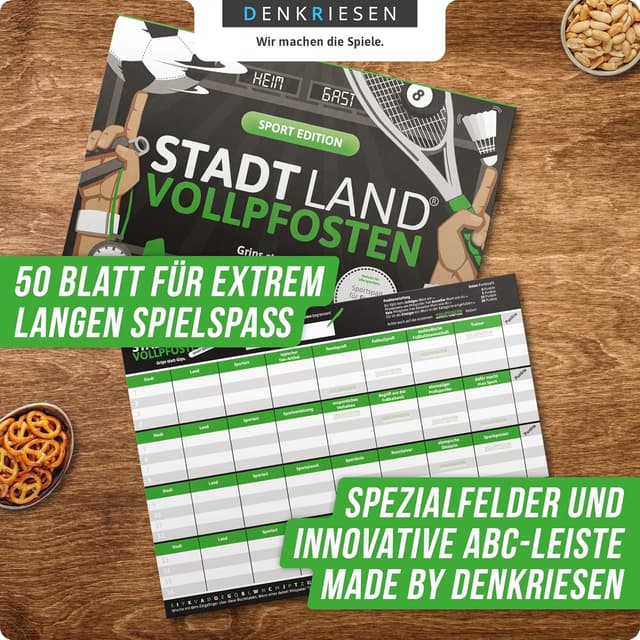 Detalle de DENKRIESEN Stadt Land VOLLPFOSTEN® Sport Edition „Grips statt Gips“ – Stadt Land Fluss Spielblock