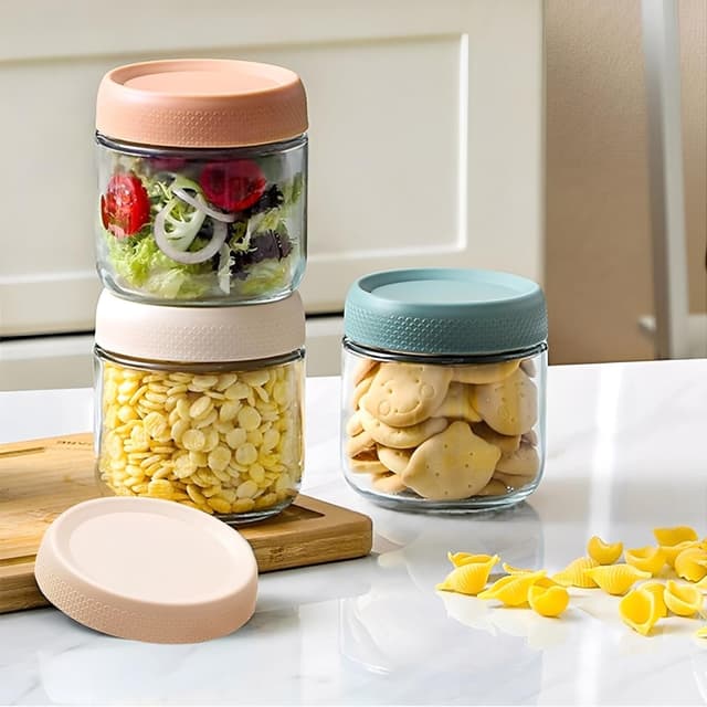 Detalle de ZhouZGlass 3-Pack 300ml Glass Jars with Airtight Screw Lids for Overnight Oats & Food Storage