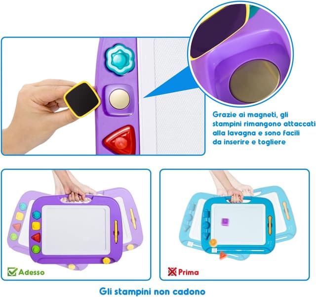 Detalle de SGILE Grande Lavagna Magnetica per Bambini (42 x 32 cm) viola, cancellabile con disegno per 2-4 anni