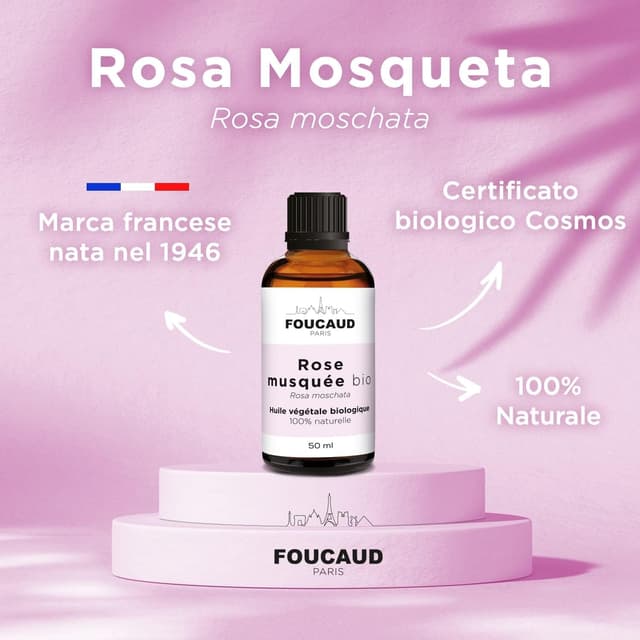 Detalle de FOUCAUD Olio di Rosa Canina BIOLOGICO 50 ml (100% naturale) addolcente anti-macchie e rigenerante