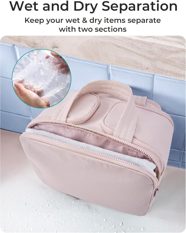 Detalle 2 de BAGSMART Large Toiletry Bag Travel Makeup Bag (Pink) with 2 upright compartments