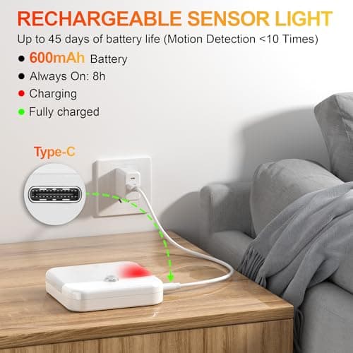 Detalle 2 de daphomeu 6 luces nocturnas recargables con sensor de movimiento y 3 colores (regulables)