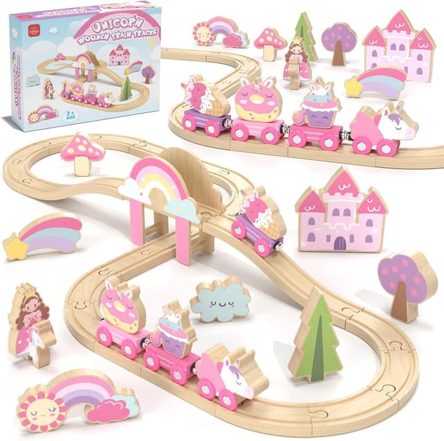 Imagen de Lehoo Castle Unicorn Wooden Train Set for Ages 3–6 🚂 en OfertitasTOP