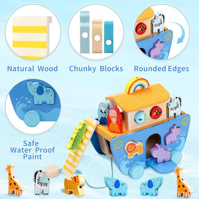 Thumbnail 2 de Tooysea Noah's Ark Wooden Shape Sorter 24 Pieces