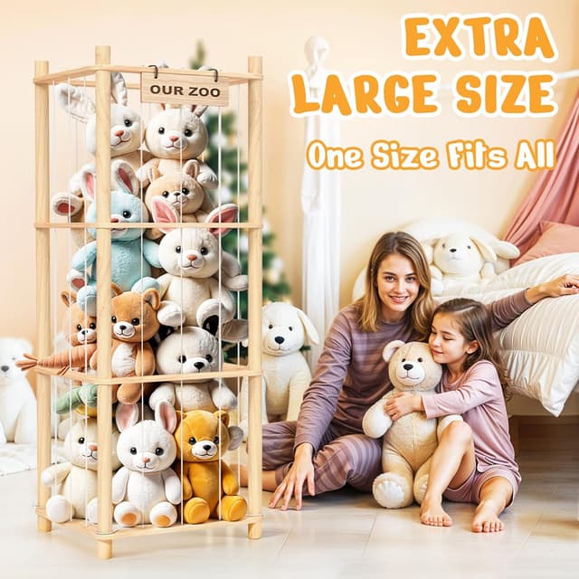 Detalle de Woodure Stuffed Animal Storage & Organizer (Wooden Zoo Toy Holder) for Toddler Rooms