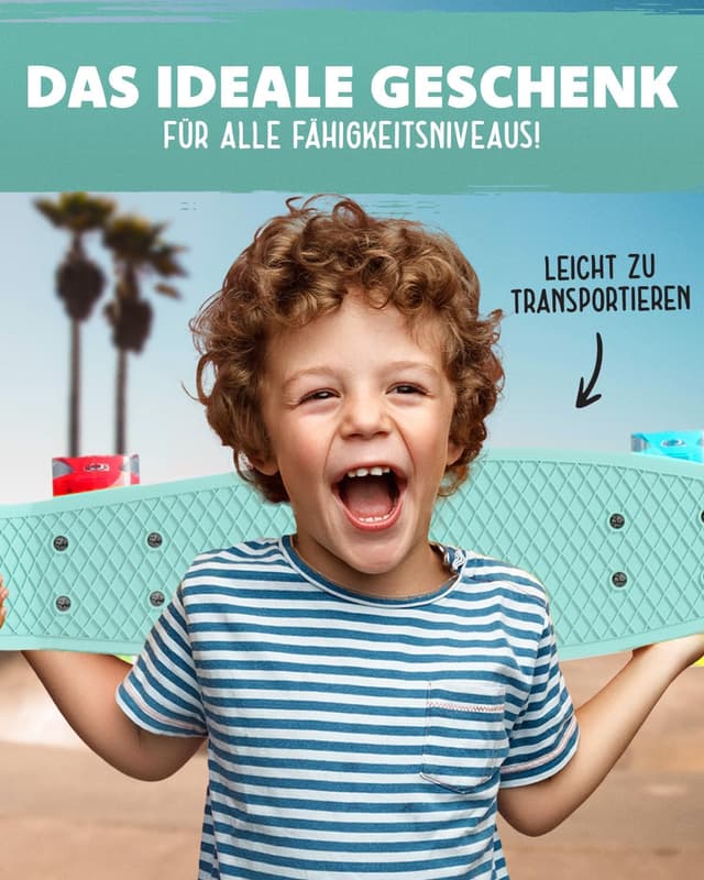 Detalle de Deleven Skateboard mit LED-Rollen, Skate-Tool und ABEC-7-Lagern (56 cm) für Kinder und Erwachsene