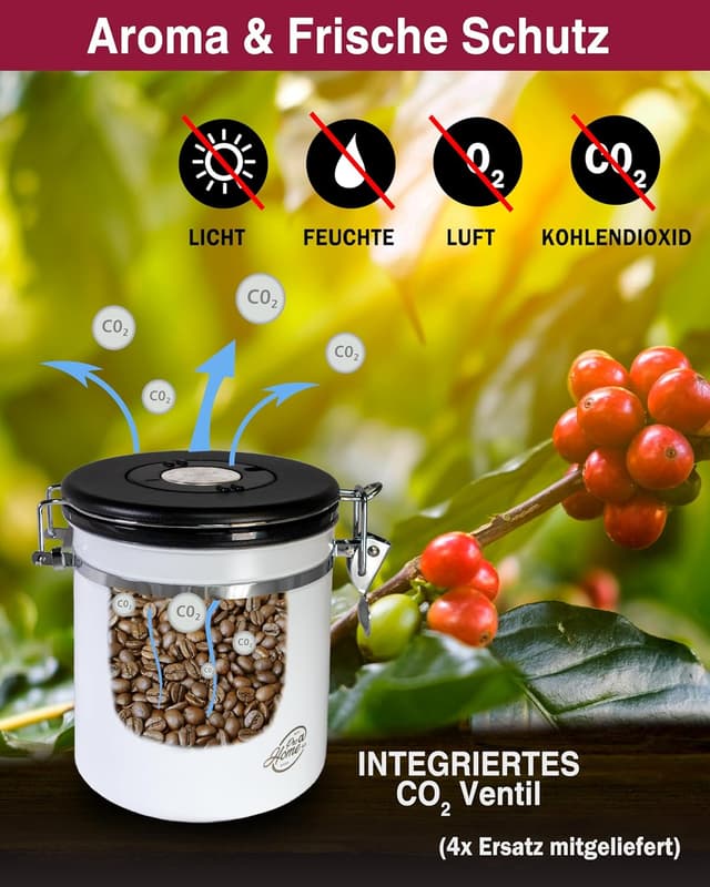 Detalle de Pro@Home43® Kaffeedose luftdicht mit Kalenderfunktion, Edelstahl, 1,5 l – weiß