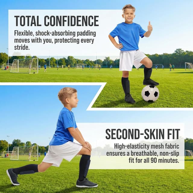 Detalle de Yootiko Schienbeinschoner für Jungen und Mädchen (EVA-Wabenpolsterung, Anti-Rutsch-Silikonband)