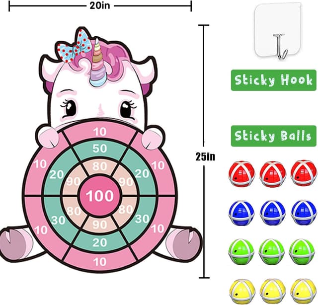 Detalle 2 de Unicorn 25-inch sticky ball dart board game for kids (ages 4-9) with 12 sticky balls