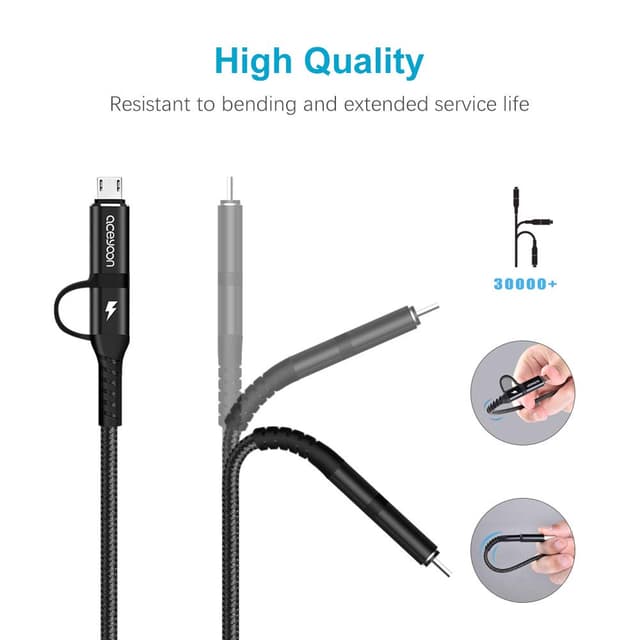 Detalle 2 de Aceyoon Multi Charger Cable (4-in-1 PD/QC3.0) – USB to Micro USB / USB-C Data Cable, 1m