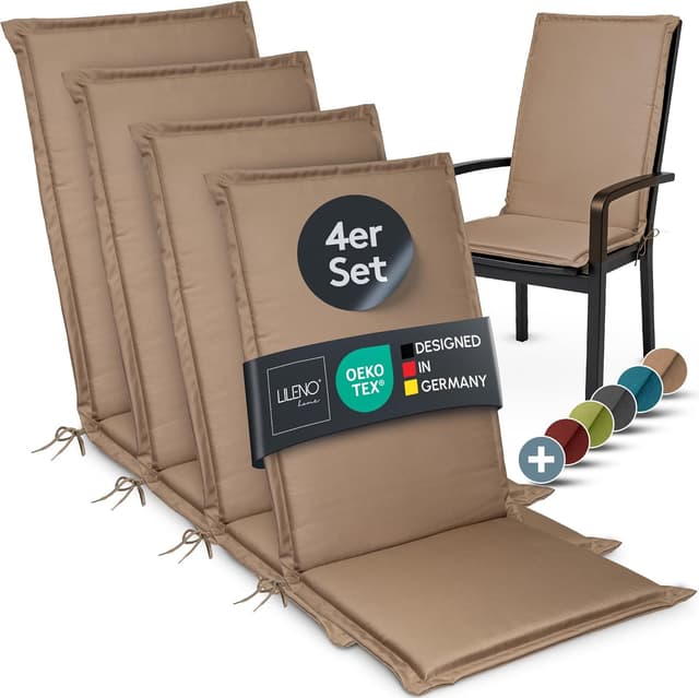 Detalle de LILENO HOME Gartenstuhl Auflagen 4er Set Hochlehner Taupe