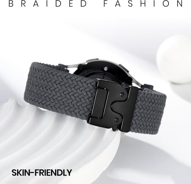 Detalle de Joehwerr 18mm Braided Stretch Nylon Sport Strap with Parachute Buckle (Grey) for compatible Garmin and vivoactive models