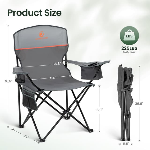 Detalle 2 de ALPHA CAMP Folding Camping Chairs 2-Pack 120kg