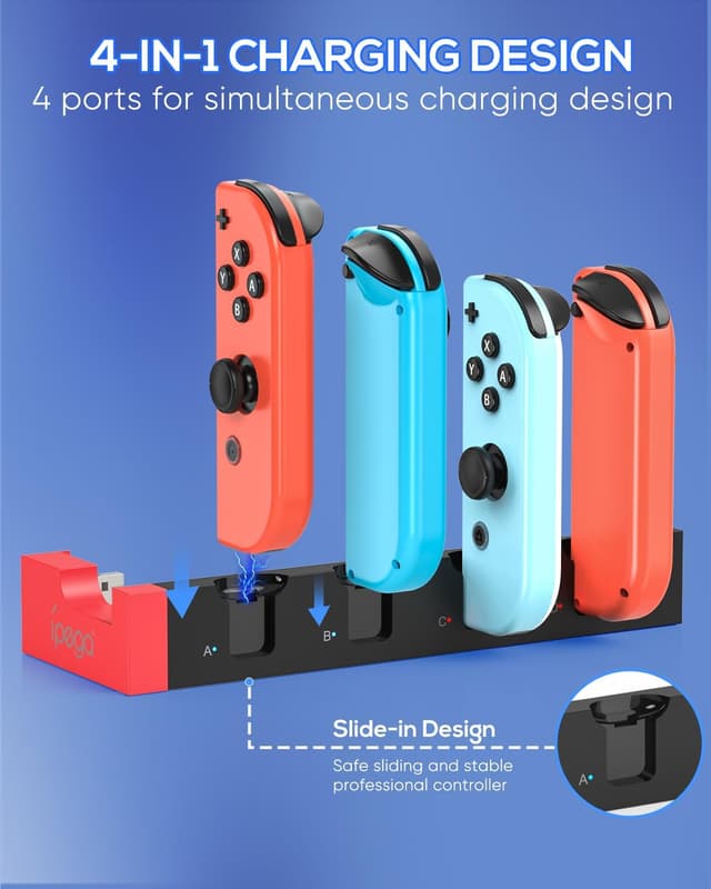 Detalle de FYOUNG Switch 1 & Switch OLED Controller Charger Dock (4-in-1) with USB Type-C Cable