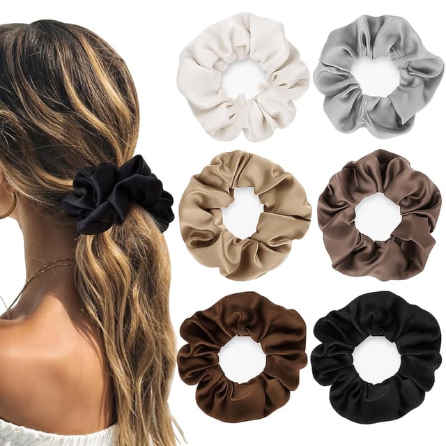 Imagen de 6 Stück Satin Scrunchies Haargummi Braun en OfertitasTOP