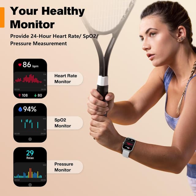 Detalle 2 de Smart Watch for Men Women Fitness Tracker (Alexa built-in & IP68) with Heart Rate Monitor, 1.8" touchscreen – White