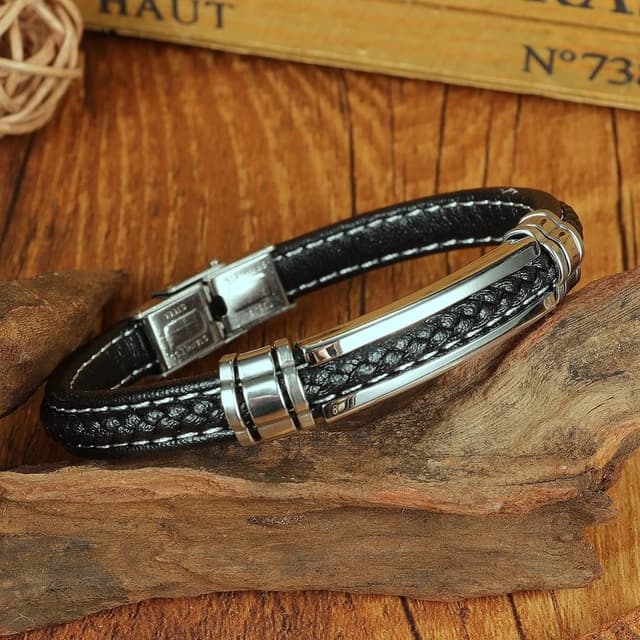 Detalle 2 de Bracciale uomo ATEIELLI in pelle intrecciata e acciaio inox 316L: design Ancora Nautica o Infinito