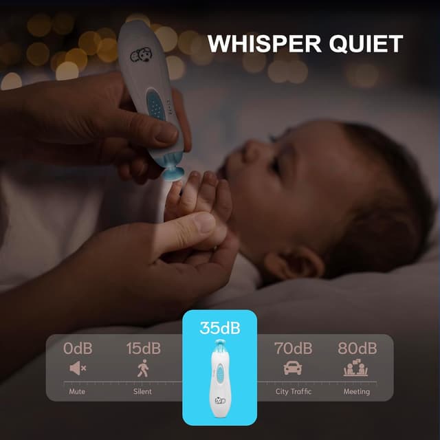 Detalle de ROYAL ANGELS Baby-Nagelschneider 6 in 1 – elektrische Nagelfeile mit LED (Babyblau)