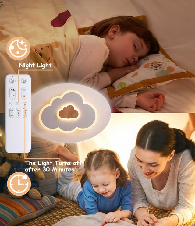 Detalle de FANLG LED-Deckenlampe Wolken (26 W, 50 cm) mit Fernbedienung – dimmbar 3000–6000 K für Kinderzimmer