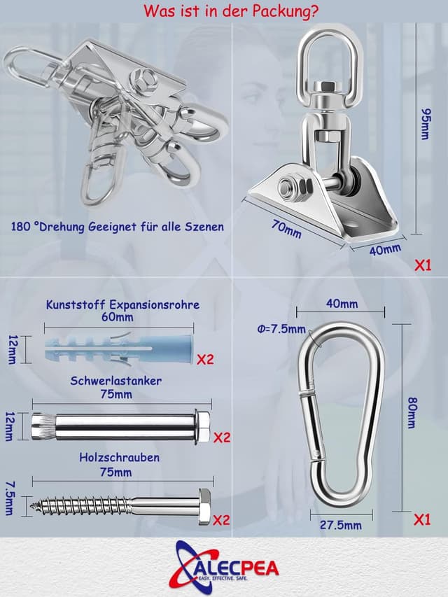 Detalle 2 de ALECPEA Edelstahl Deckenhaken Hängesessel 450 kg
