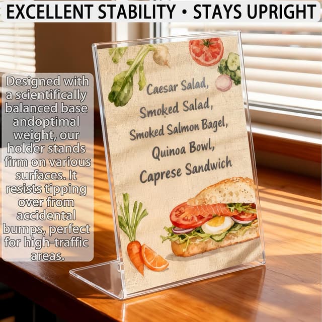 Detalle de Toowood A4 Acrylic Sign Holder (2-Pack) L-Shaped Clear Slant Display Stand