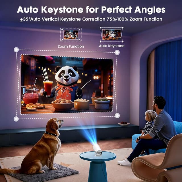 Detalle de Tecaki Mini Projector with Android 14, WiFi 6 & Bluetooth 5.2 (180° rotatable, 1080P, auto keystone)