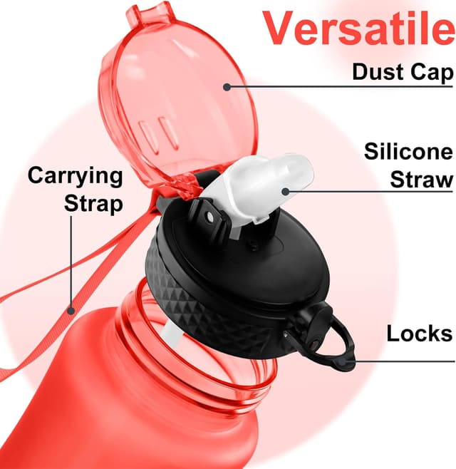 Detalle de GOPPUS 350ml Kids Water Bottle with Straw, Tritan, Strap & Flip-Top Lid (Pure Red)