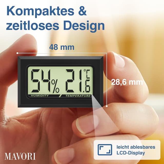 Detalle de MAVORI 5er-Set Mini Thermo-Hygrometer digital (2-in-1) für Temperatur & Luftfeuchtigkeit