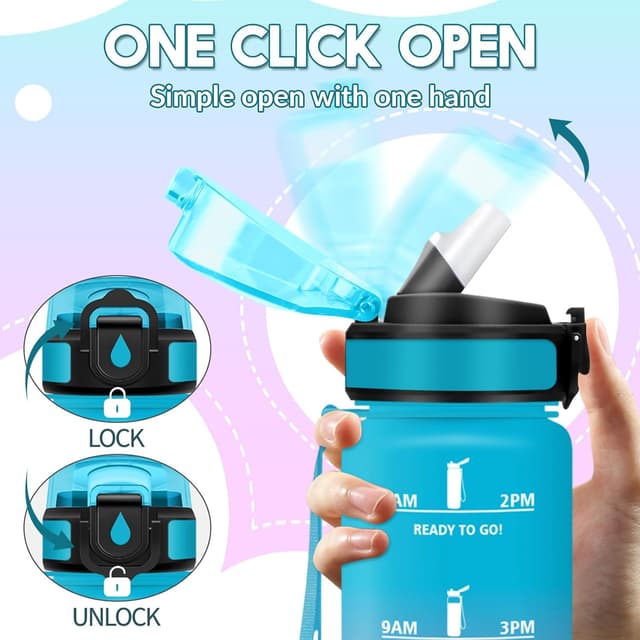 Detalle de Motswedi gourde à paille 1500 ml sans BPA, étanche (bleu & violet)