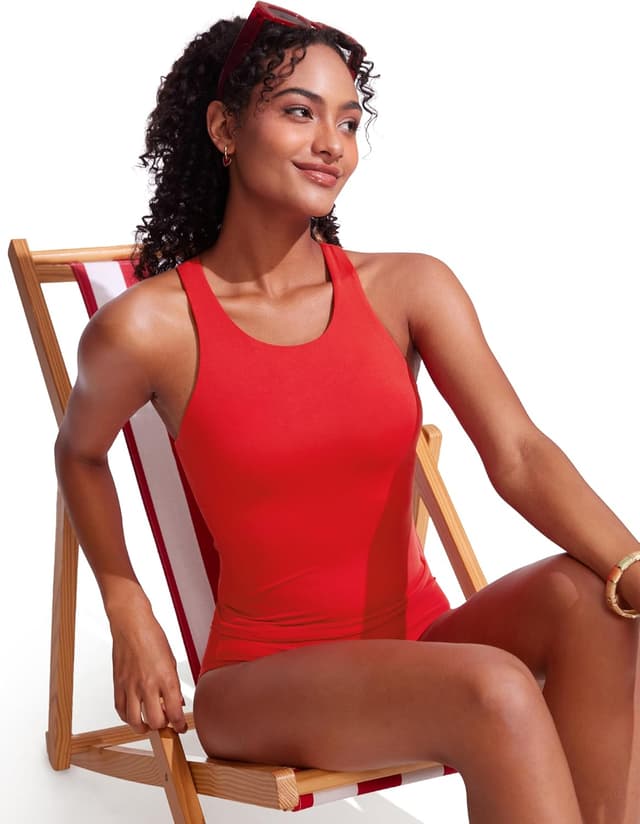 Detalle de CRZ YOGA tankini con collo alto e spalline racerback (solo top) per donne