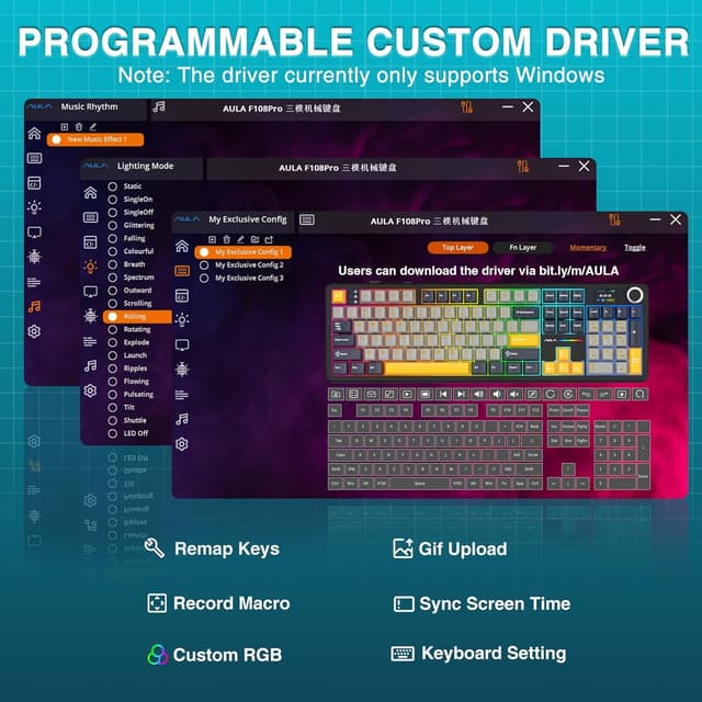 Thumbnail 6 de AULA F108 Pro Wireless Gaming Keyboard (Full Size) with TFT Display, Knob, RGB & Hot-Swappable Switches