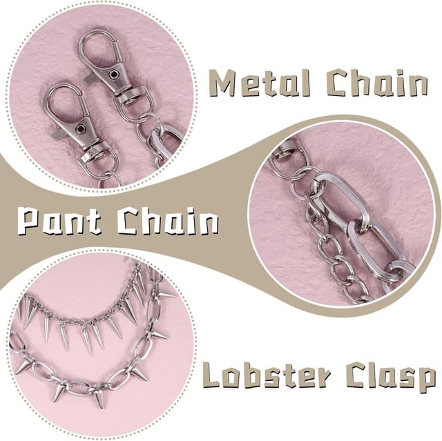 Detalle 2 de Milakoo Punk-Hosenkette im Jeans-Link-Style – Gothic/Hip-Hop Gürtelkette mit Karabiner für Schlüssel & Geldbörse (Unisex)