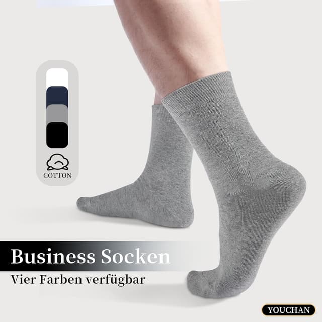 Detalle 2 de YOUCHAN 10 Paar Business-Socken ohne Naht aus Baumwolle – atmungsaktiv und OEKO-TEX-zertifiziert