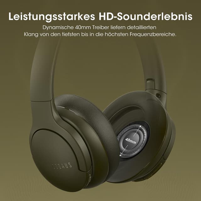Detalle de DOQAUS Kabellose Bluetooth Over-Ear Kopfhörer mit Mikrofon, bis zu 90 Std., 3 EQ-Modi (Faltbar) – Grün