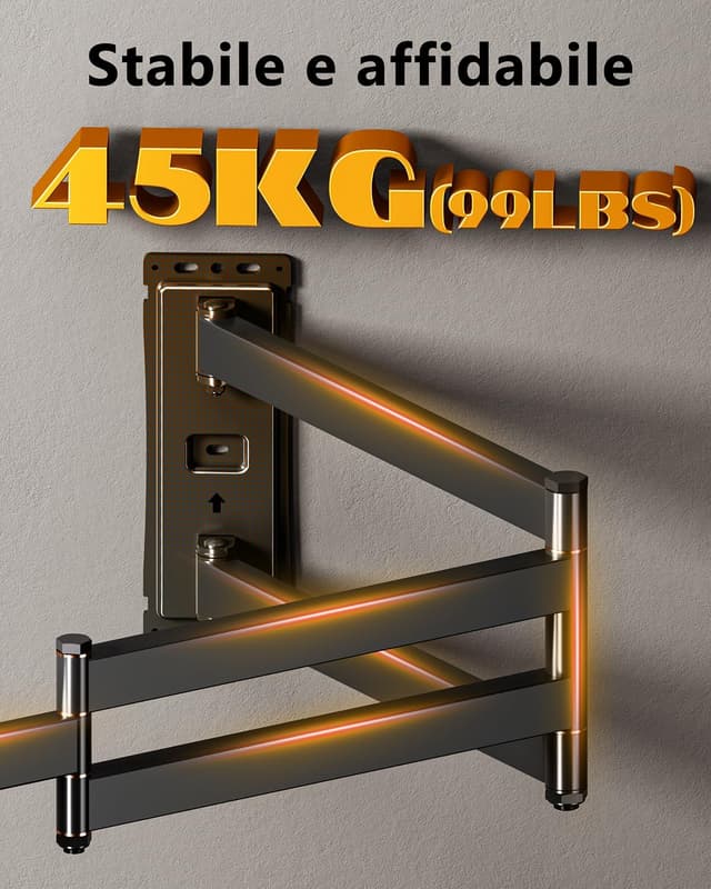 Detalle 2 de WHYFONE Supporto TV a parete con braccio extra lungo 1016 mm fino a 45 kg, girevole e inclinabile 37–75