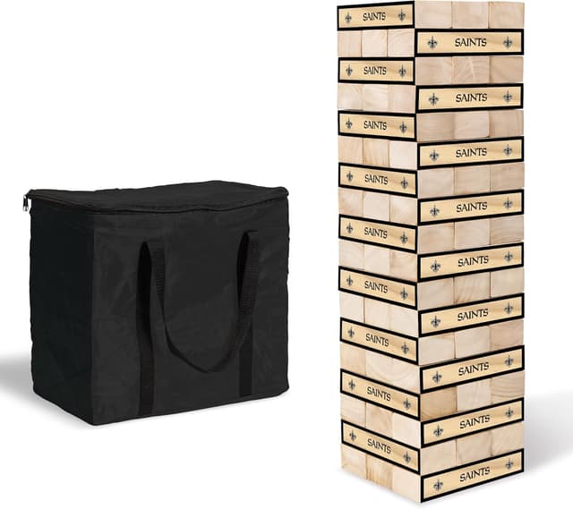 Detalle de Wild Sports NFL Giant Stacking Wooden Blocks (Tumbling Tower) — Official 32-Team Family Yard Game
