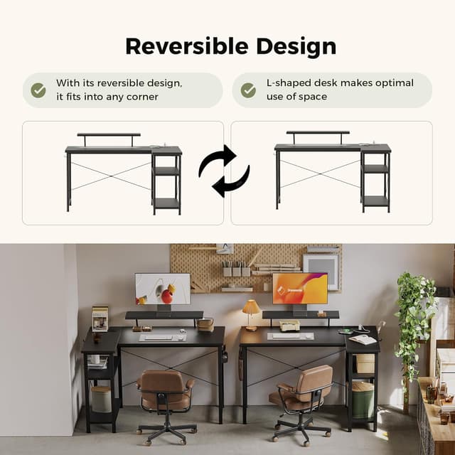 Detalle 2 de Mericonia Small L-Shaped Desk with LED (120x70cm) and Monitor Stand, Black