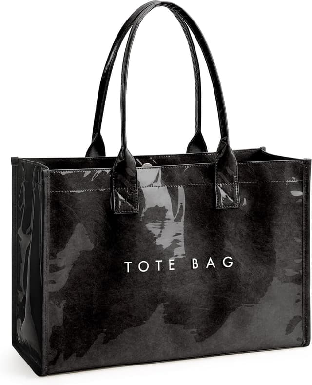 Detalle de KALIDI PVC Tote Bag with Kraft Paper Look, Top Handle Work Handbag