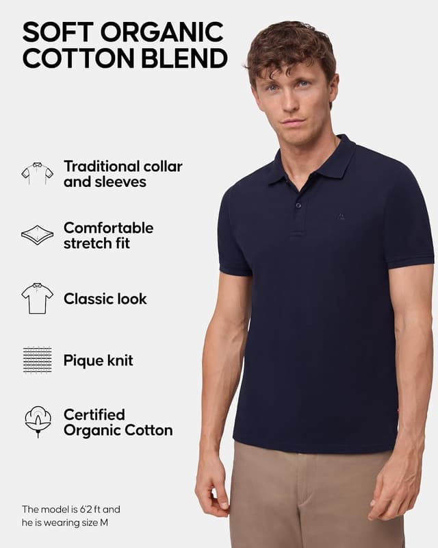 Detalle de Danish Endurance Men’s Organic Cotton Polo Shirt (Classic Fit) – Short Sleeve Work & Weekend