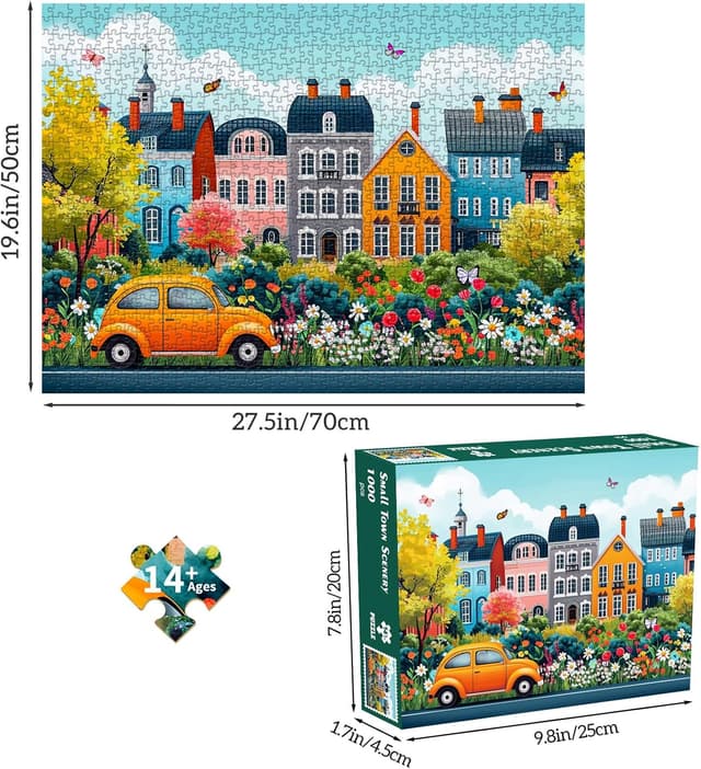 Detalle 2 de Jigsaw Puzzles for Adults 1000 – Small Town Scenery 70cm x 50cm Puzzle (1000 Pieces)