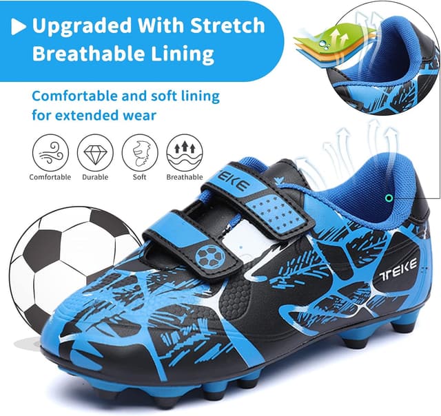 Detalle de Kids Boys Girls FG/AG Football Boots Trainers – Hook & Loop Anti-Collision Cleats for Indoor/Outdoor Play