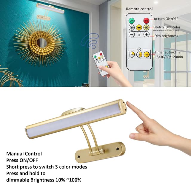 Detalle de MIOBLUE Bild Licht mit Fernbedienung, batteriebetrieben – dimmbar und mit Timer für Wandbilder