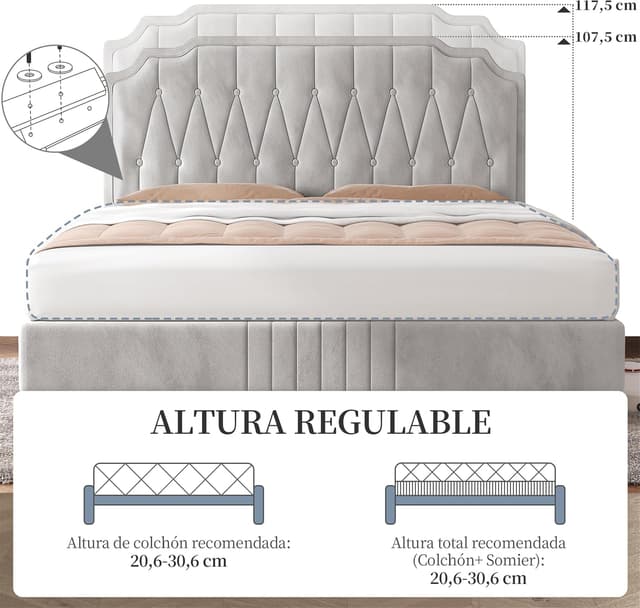 Detalle 2 de Yaheetech Cama Tapizada 140 × 200