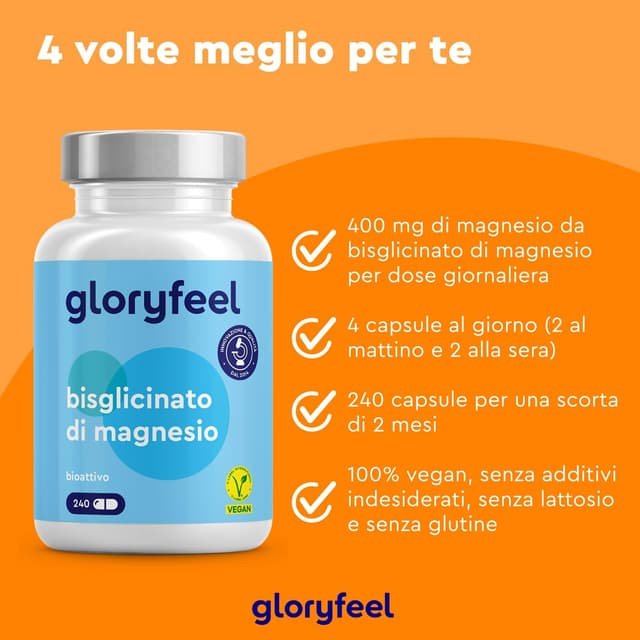 Detalle de Magnesio Bisglicinato 400 mg integratore vegano