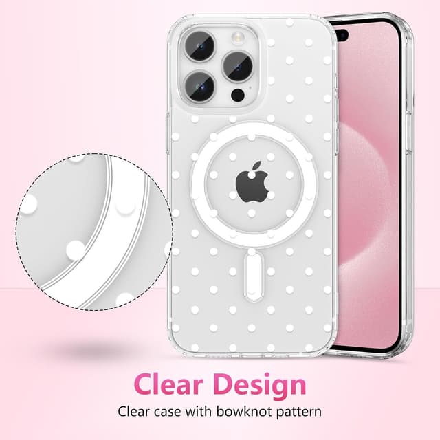 Detalle de ZTOFERA magnetische Hülle für iPhone 15 Pro Max (6,7") – weiches TPU mit Polka-Punkte Muster und klarer Rückseite