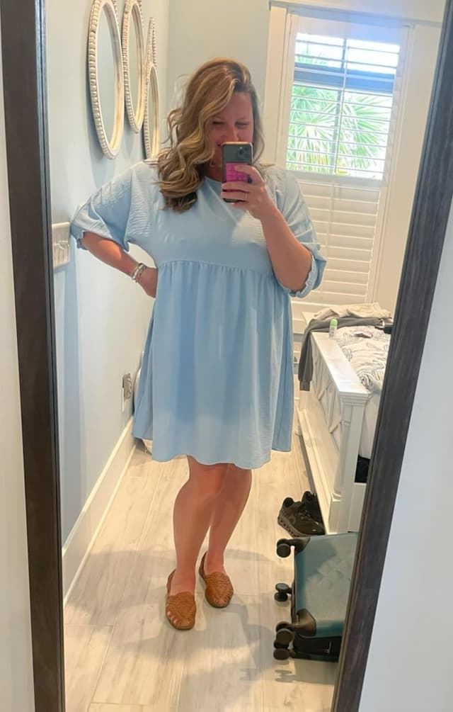 Detalle de Dokotoo Women’s Casual Tunic Dress with Empire Waist & Short Sleeves (Flowy Babydoll)