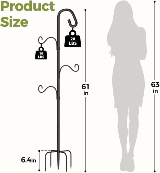 Detalle de Bamworld Shepherds Crook Garden Hooks 61in adjustable height hanging pole with 5-prong base