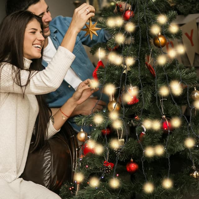 Detalle 2 de SALCAR Luci Albero di Natale con anello, 0,6 m, 8 fili LED e 8 modalità, bianco caldo (IP44)