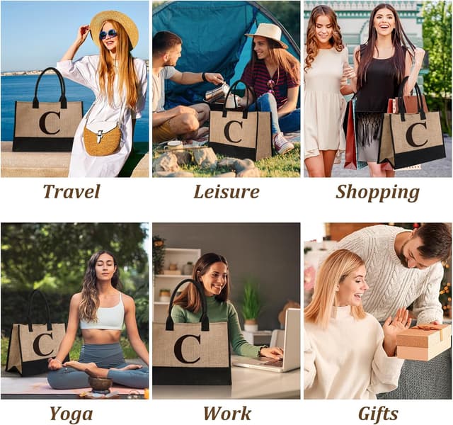 Thumbnail 6 de Initial Jute Tote Bag & Makeup Bag Gift Set for Women – Personalised Two-Piece Tote and Pouch