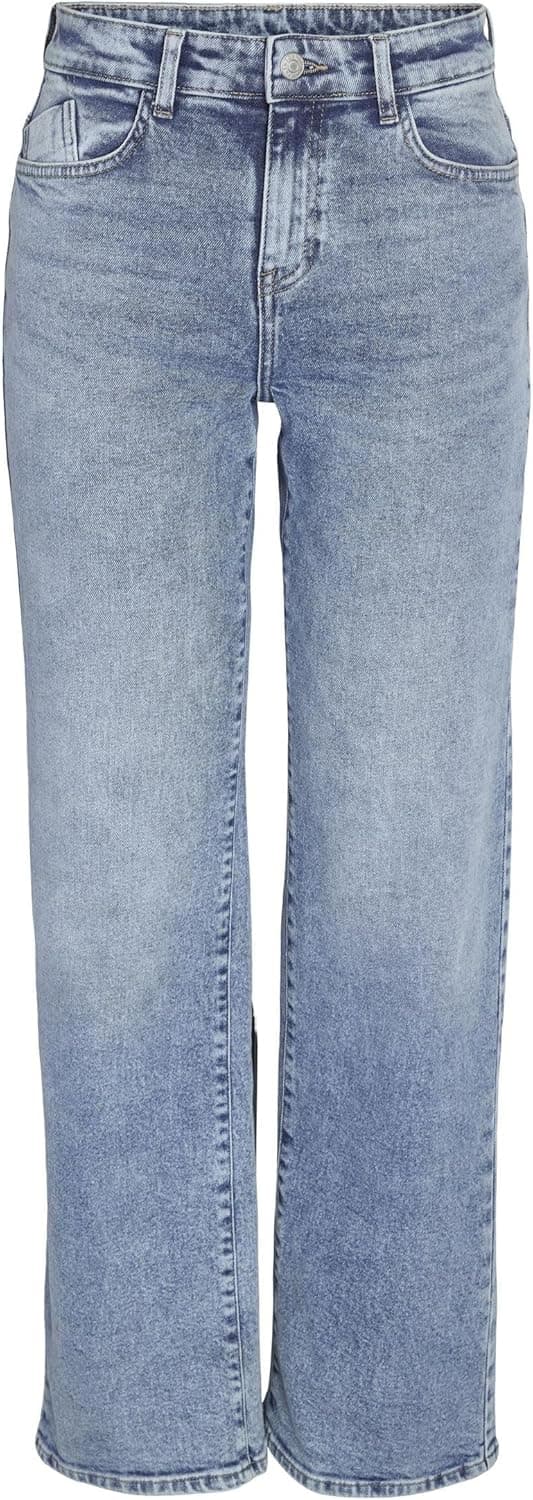 Detalle de Noisy May NMYOLANDA wide leg denim jeans with regular rise and distressed finish